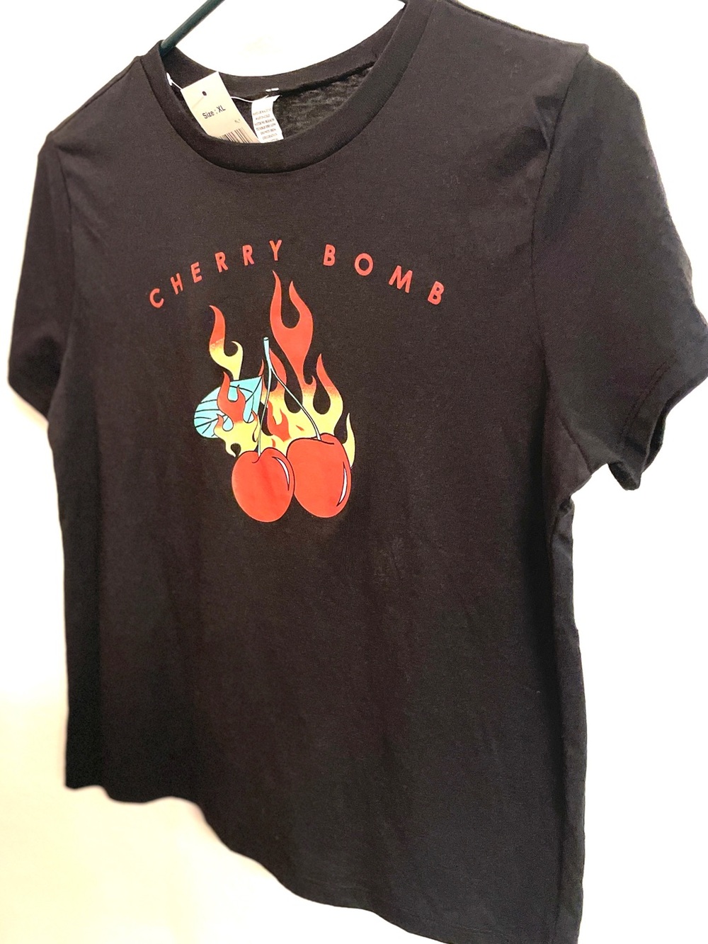 Cherry Bomb Graphic Women’s Crop T-Shirt - Black Sz XL
